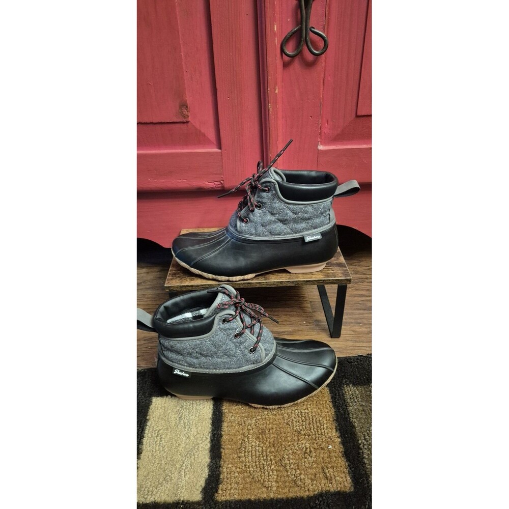 Skechers Women's 9 Pond Lil Puddles Waterproof Black Gray Duck Boots Garden EUC